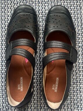 Ros Hommerson Black Mary-Jane Ballet Flats with Subtle Perforation